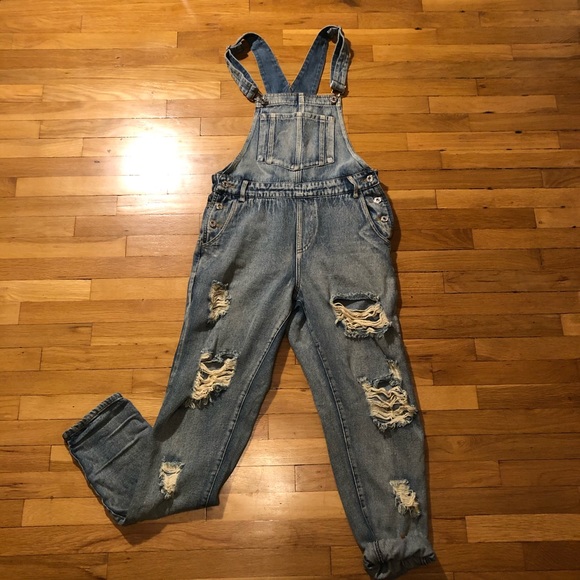 Distressed Jean Overalls - Picture 1 of 3